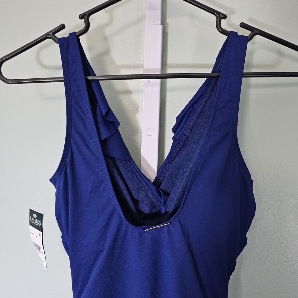 Lauren Ralph Lauren Beach Club Solid Ruffle Surplice One-Piece Size 4 Indigo - Picture 7 of 12